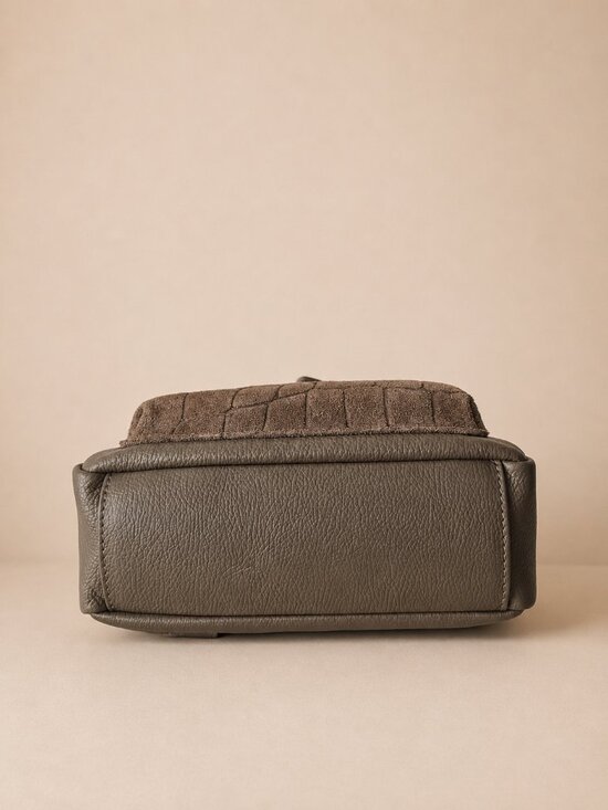 Italian Leather Croc-Embossed Backpack – Taupe main image 6